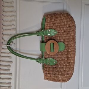 Wicker Purse w Green vegan leather